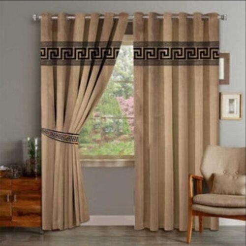 Beige-Black-Velvet-Laser-Cut-Design-Curtains-Set-of-2-Pcs-with-2-Belts- Beige-Black-Velvet-Laser-Cut-Design-Curtains-Set-of-2-Pcs-with-2-Belts- dreambeddingstore.com