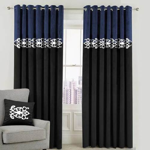 Blue-Black-Velvet-Laser-Cut-Design-Curtains-Set-of-2-Pcs-with-2-Belts- dream bedding store