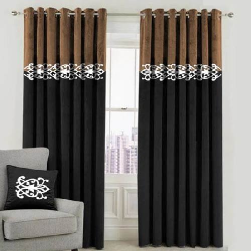 Brown-Black-Velvet-Laser-Cut-Design-Curtains-Set-of-2-Pcs-with-2-Belts- dreambeddingstore.co