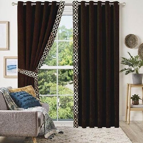 Chocolate-Golden-Velvet-Laser-Cut-Design-Curtains-Set-of-2-Pcs-with-2-Belts- dreambeddingstore.com