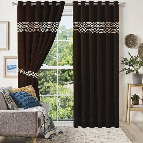 Chocolate-Golden-Velvet-Laser-Cut-Design-Curtains-Set-of-2-Pcs-with-2-Belts- dreambeddingstore.com